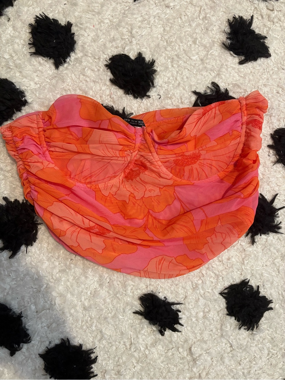 Zara Vibrant Floral Bandeau Crop Top - Pink & Orange